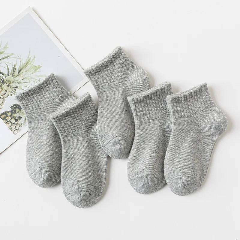 Chaussettes d\'été en coton pour enfants de 1 à 12 ans, 5 paires/lot, Couleur unie à la mode, noir, blanc, gris Nouveau  Convient pour adolescents