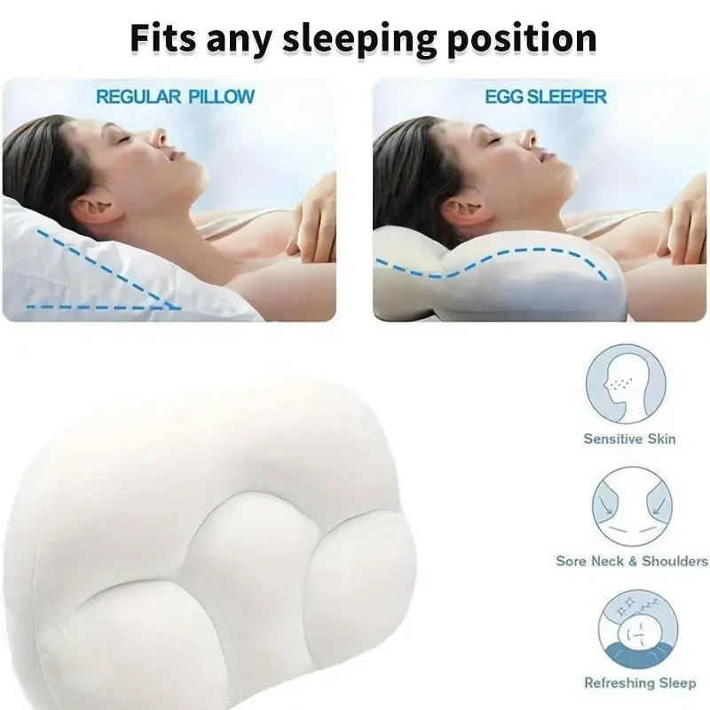 3D Cloud Pillow Ergonomic Memory Foam Pillows Stable Support for Cervical Neck, Deep Sleep & Cooling Breathable Pillowcase