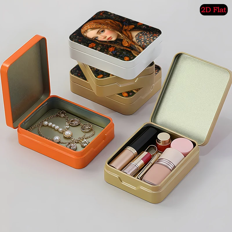 Girl with Floral Headscarf Theme Portable Mini Pocket Tin Box, UV Printed Flip Top Custom Photo Tinplate Box, Travel Storage