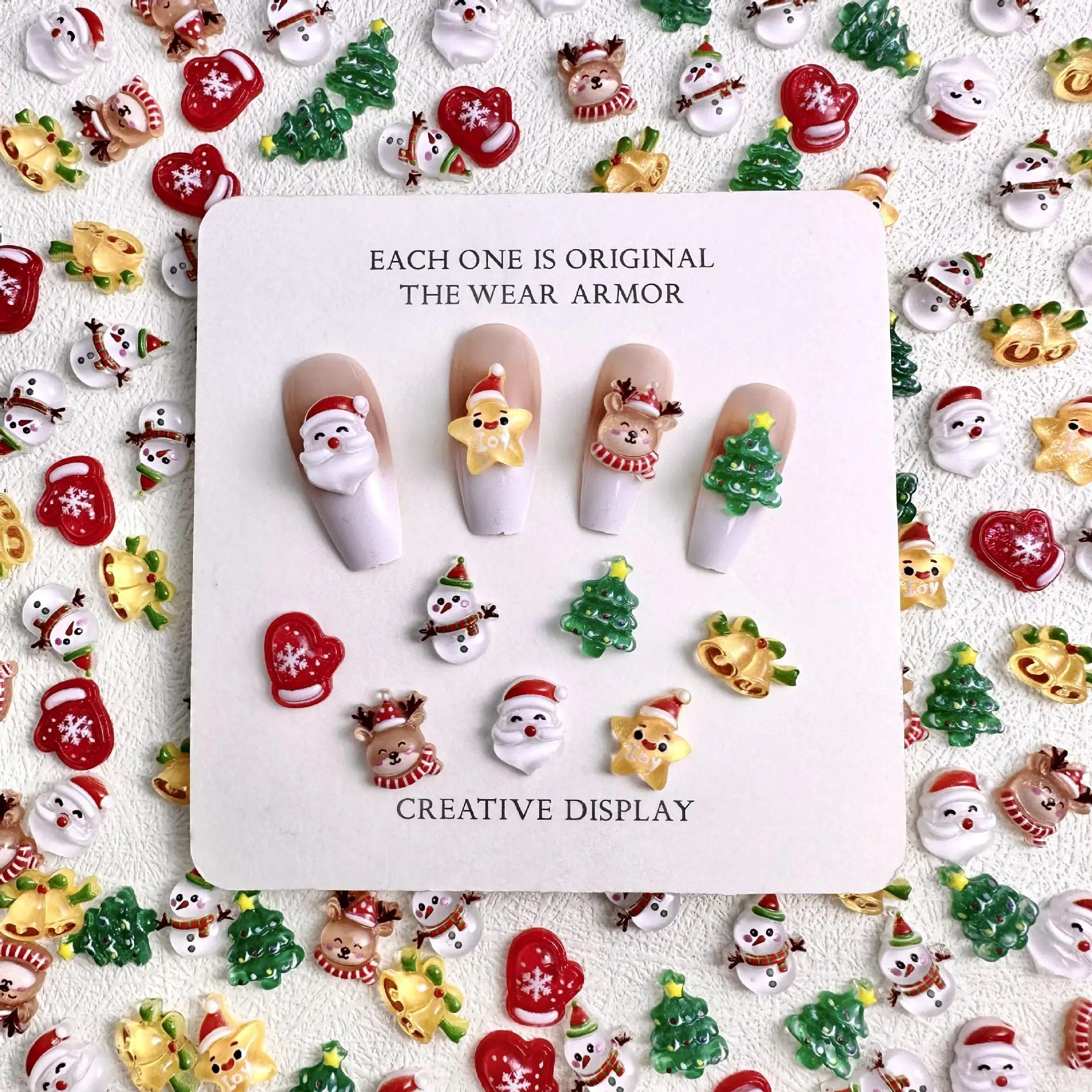 10Pcs Christmas Cartoon Nails Decoration Santa Claus,Elk,Bell,Tree Resin Nail Charms Cute Jewelry Part Decoration Accessories