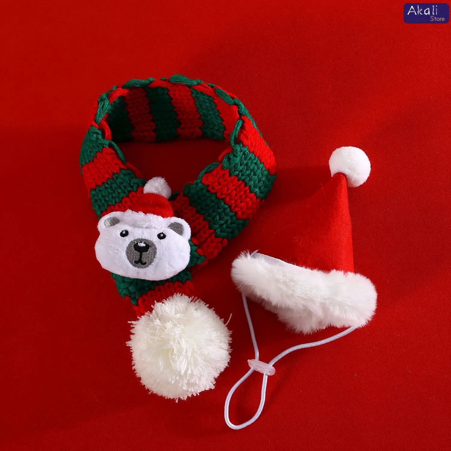 2025 Christmas Pet Knitted Set Cat and Dog Plush Scarf Hat Set Pet Winter Warm Plush Clothing Holiday Decorations Pet Supplies