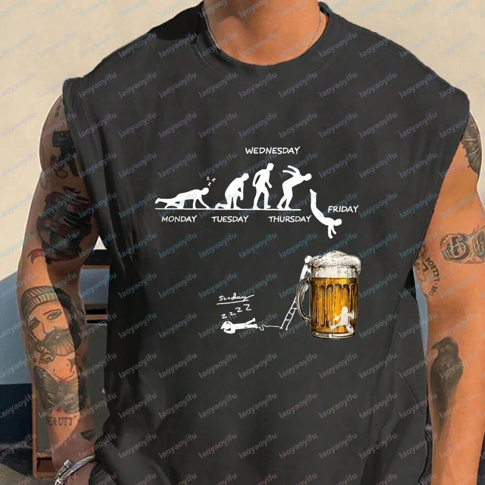 Funny Week Evolution Beer Sleeveless T-Shirt Men Casual Cotton Tank Tops Humor Graphic Vest Streetwear Party Drinking Streetwear
