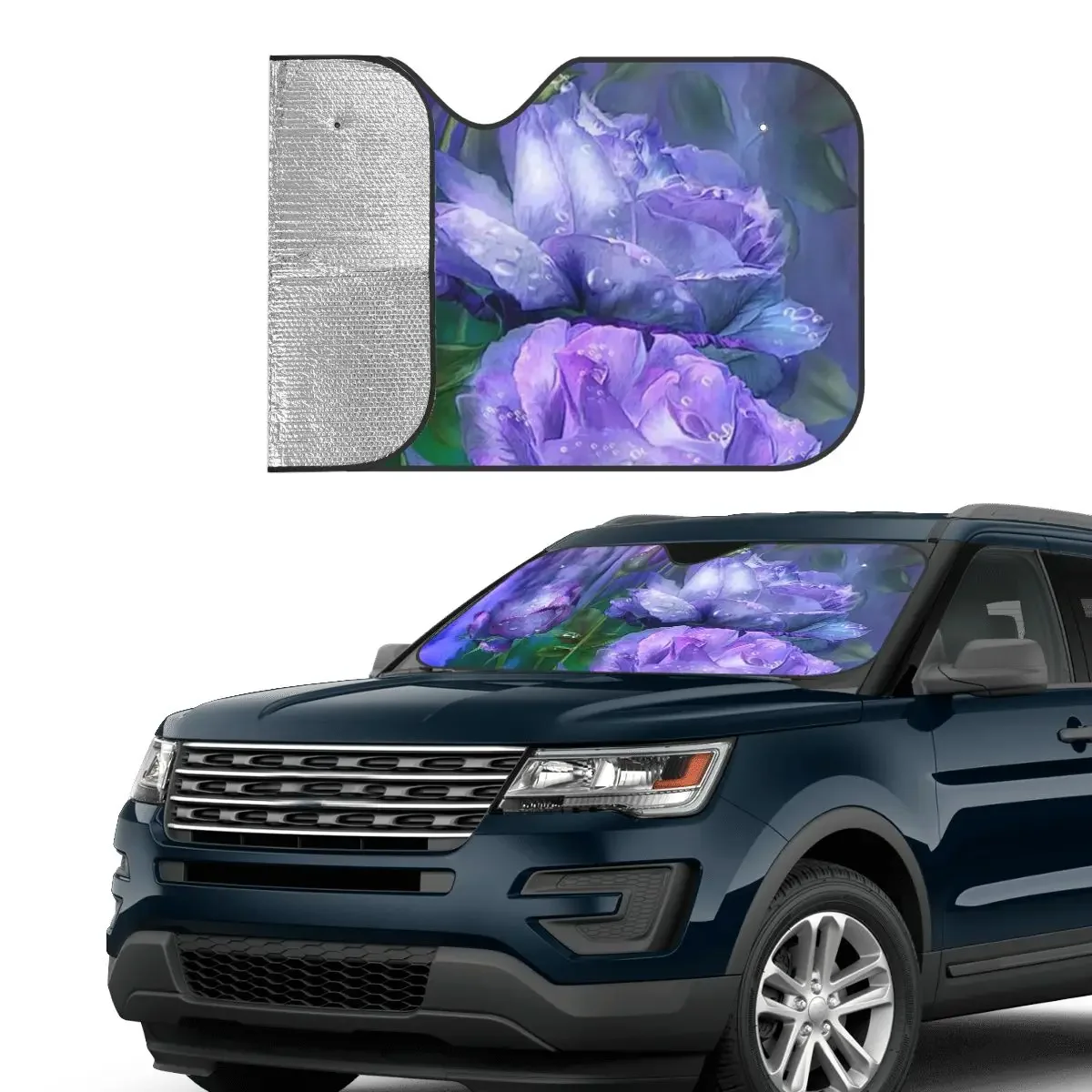 Lavender Roses Windshield Sunshade Rose Flower Nature Vintage Car Front Window Visor 76x140cm Sunshade Visor Solar Protect