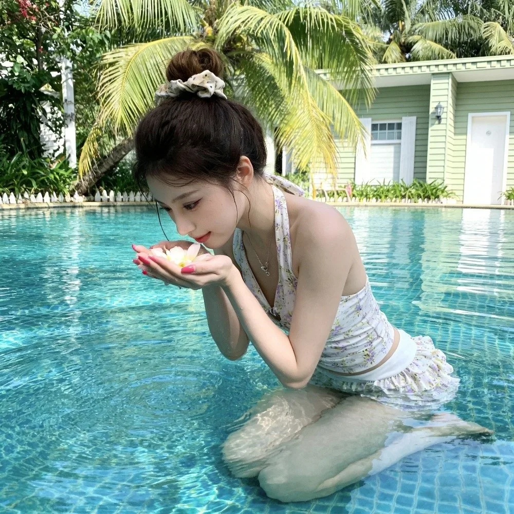 

2pcs Fashion High Waisted Bikini Sets for Women Tummy Control Sweet Swim Skorts Sexy Comfortable Swimsuits for Pool Party