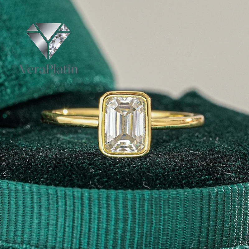 

VeraPlatin Daughter Birthday Gift 18K Gold Rings Wife Valentine's Day 1CT Emerald Moissanite Diamond Thanksgiving Gift Women Wed