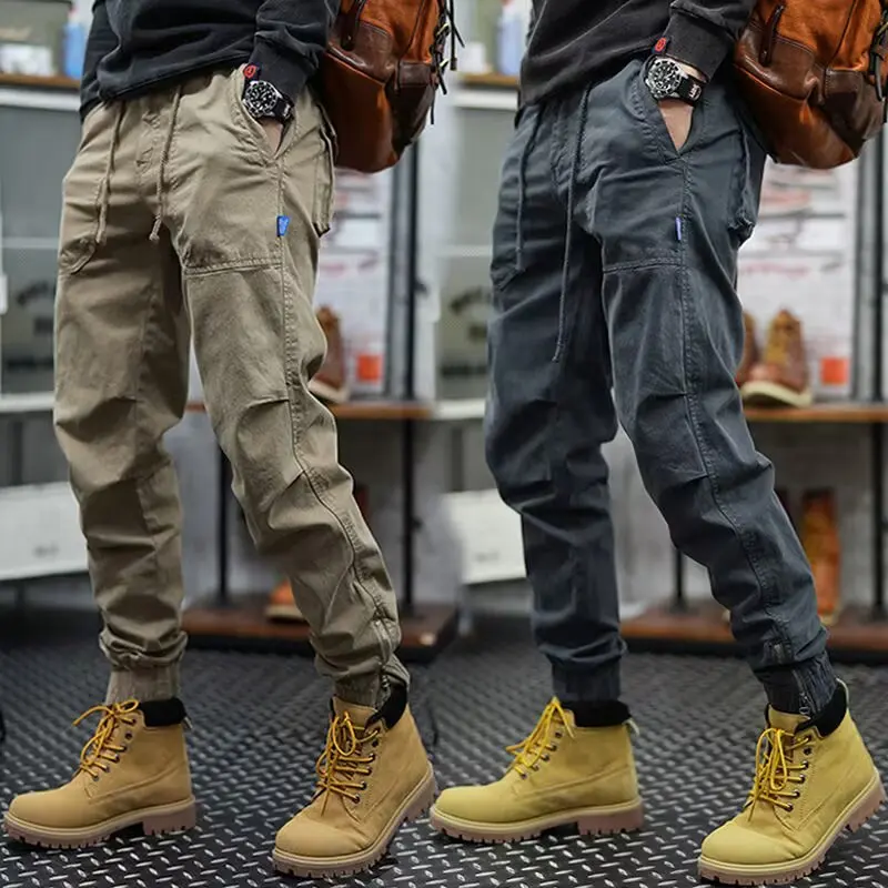 Autumn New Cotton Men Cargo Pants Khaki Casual Men Tactical Joggers Cargo Multi-Pocket Fashions Black Army Trousers Work Wear