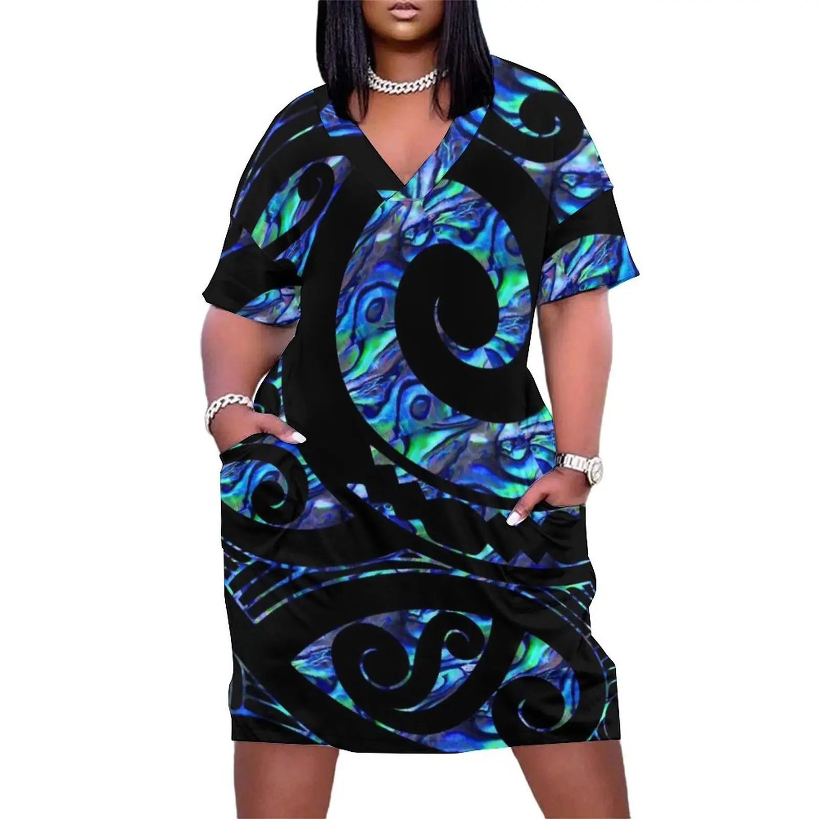 

Zealand Maori Paua Tattoo Koru Design Loose Pocket Dress elegant women's dresses sale clothes