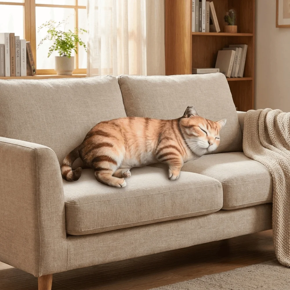 Cute Super Soft Simulated Cat Cushion Lifelike PP Cotton Filled Sleep Cushion Realistic Cartoon Throw Pillows Sleep Cushion