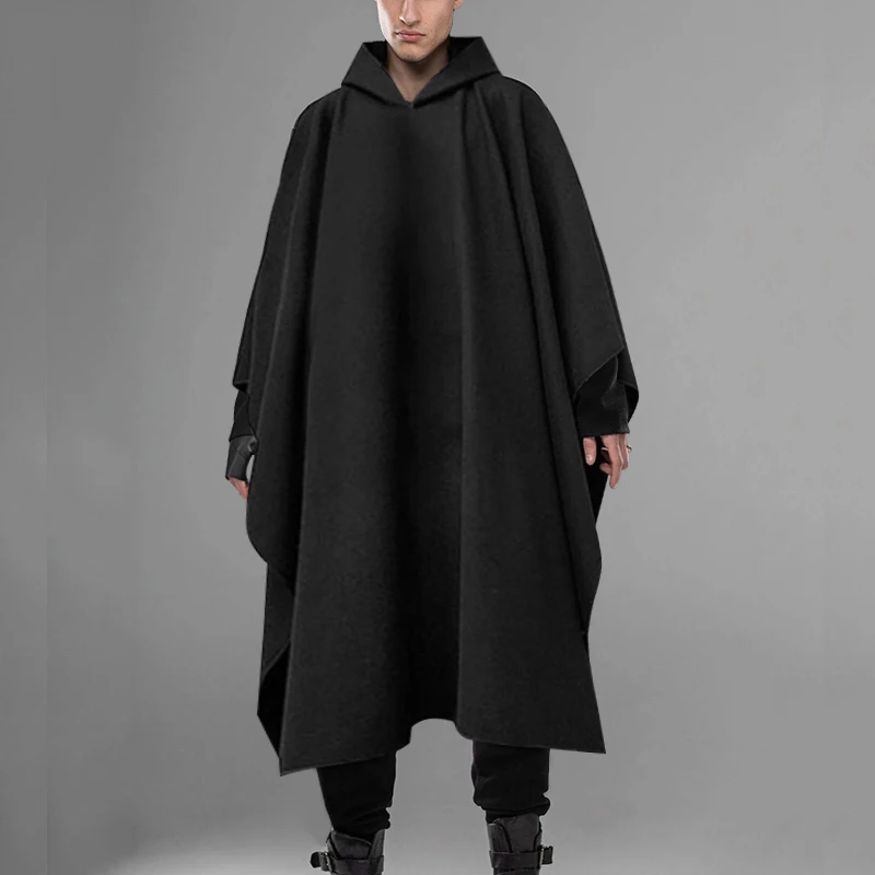 

INCERUN Fashion Men Cloak Coats Hooded Solid Poncho Loose Streetwear Punk Windproof Men Trench Winter Long Cape Jackets 5XL