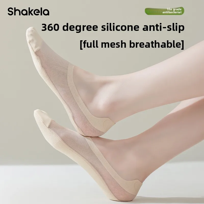 3 Pairs Anti Slip No Show Socks Breathable Mesh Invisible Socks Cotton Sole Odor Control for Women