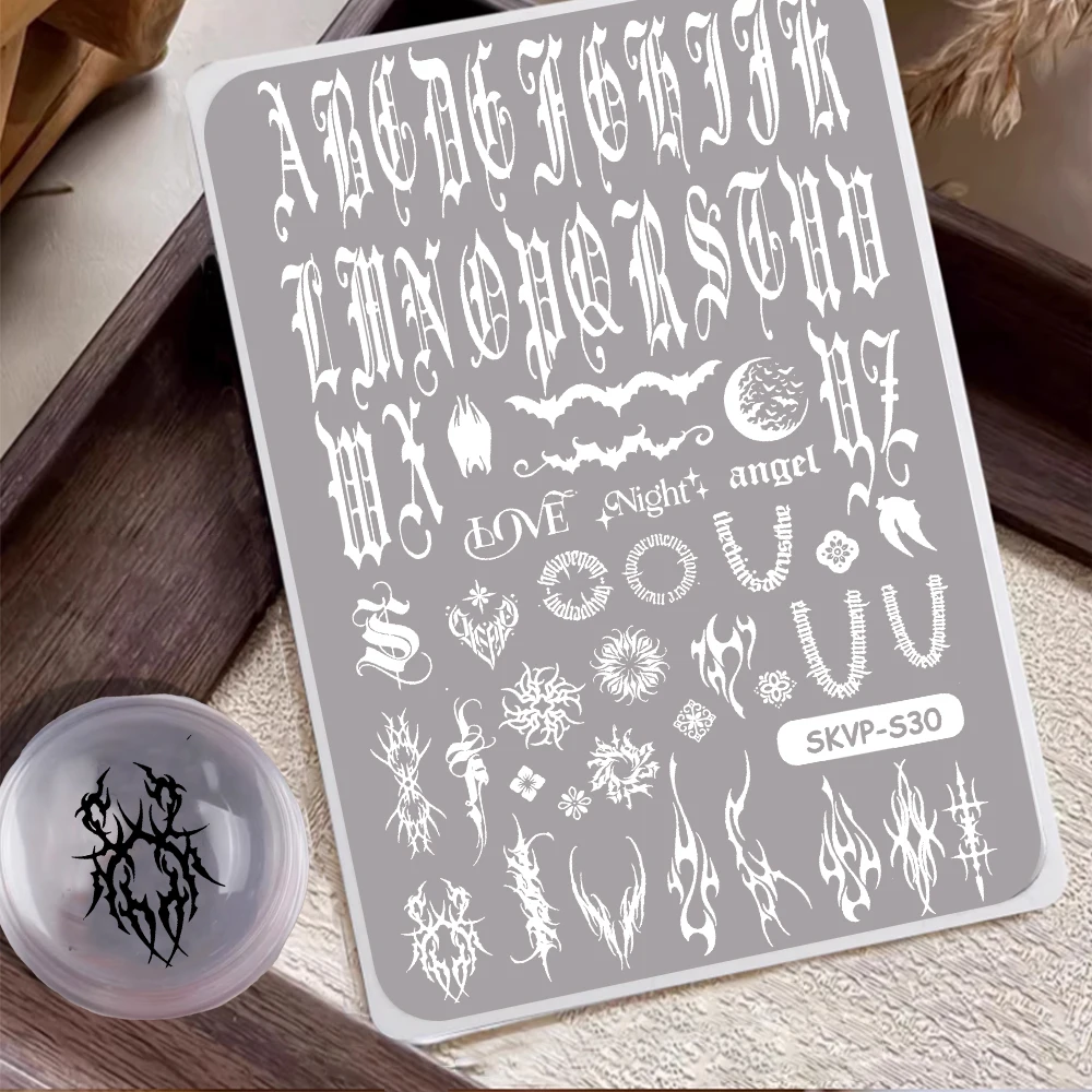 

Nail Stamping Plates Gothic Style, Gothic Numerals, Gothic Flames—Various Gothic-Themed Stamping Plates & Nail Art Tools