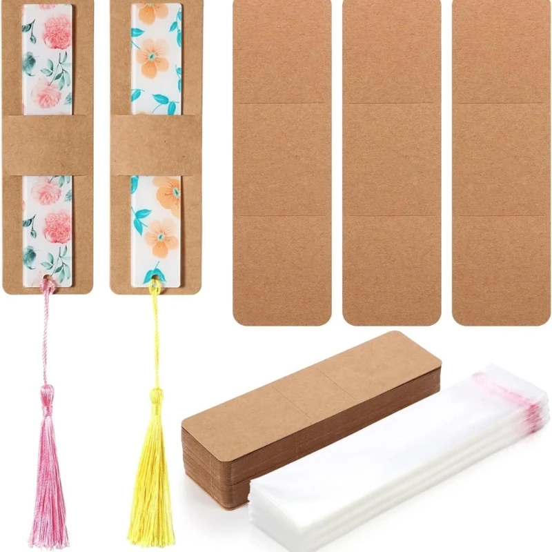 Set of 100 Kraft Sleeve Cover for DIY Bookmarks Transparent Display Cards Holder