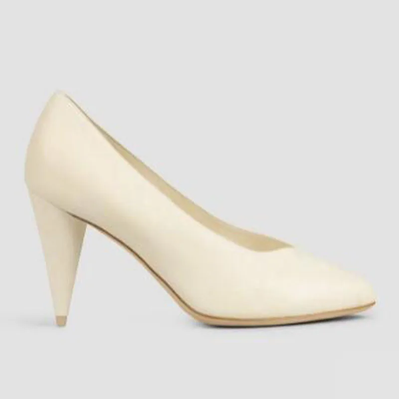 Women White Leather Pointed Toe Spike Heels Pumps Slip‑on Closed Toe High Heels Elegant Ladies Shallow Dress Party Shoes