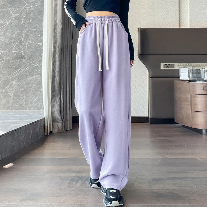 

2024 Women Straight Leg Casual Pants Autumn Winter Loose Sweatpants Vintage Drawstring Sport Wide Leg Pants For Women