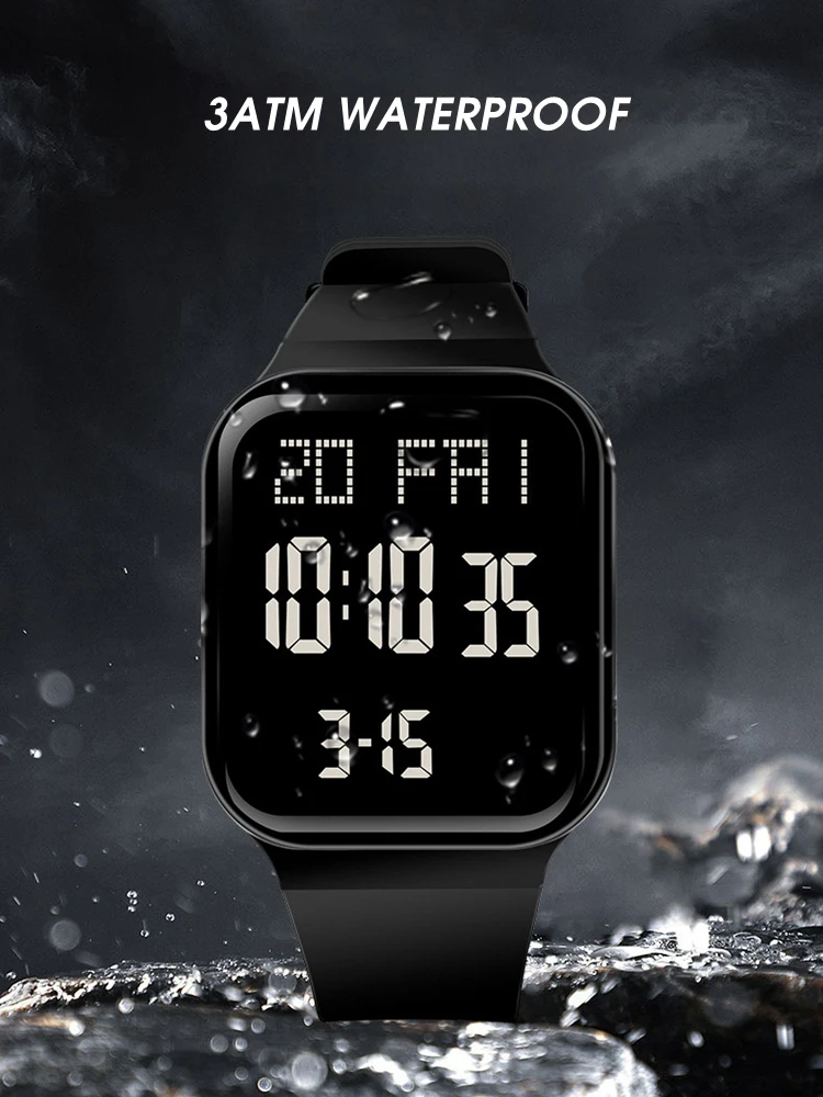 ساعة يد عصرية للشباب في سن المراهقة ساعة يد رقمية كبيرة الحجم للنساء ساعة عصرية للرجال ساعة يد رائعة مقاومة للماء منبه بتوقيت مزدوج