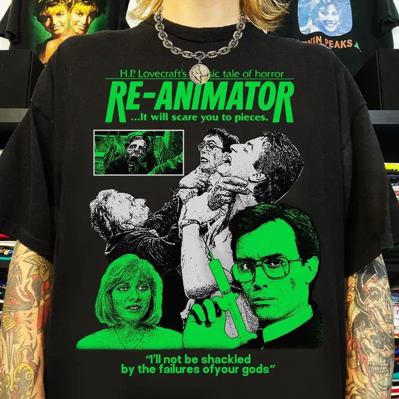 تي شيرت Re-Animator 1985 - قميص رعب 80s، قميص فيلم ريترو، تي شيرت كلاسيكي لفيلم Reanimator في الثمانينيات