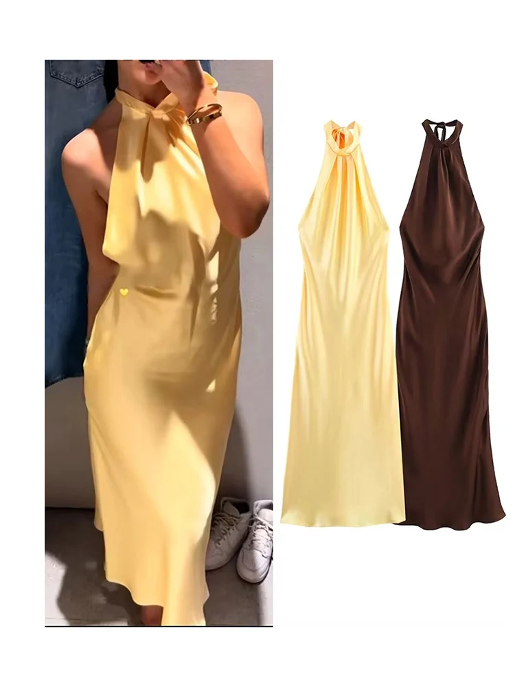 

robe longue élégante pour femmes, couleur unie, col licou, épaules dénudées, dos nu, Slim, robe de soirée, Sexy, sans manches,
