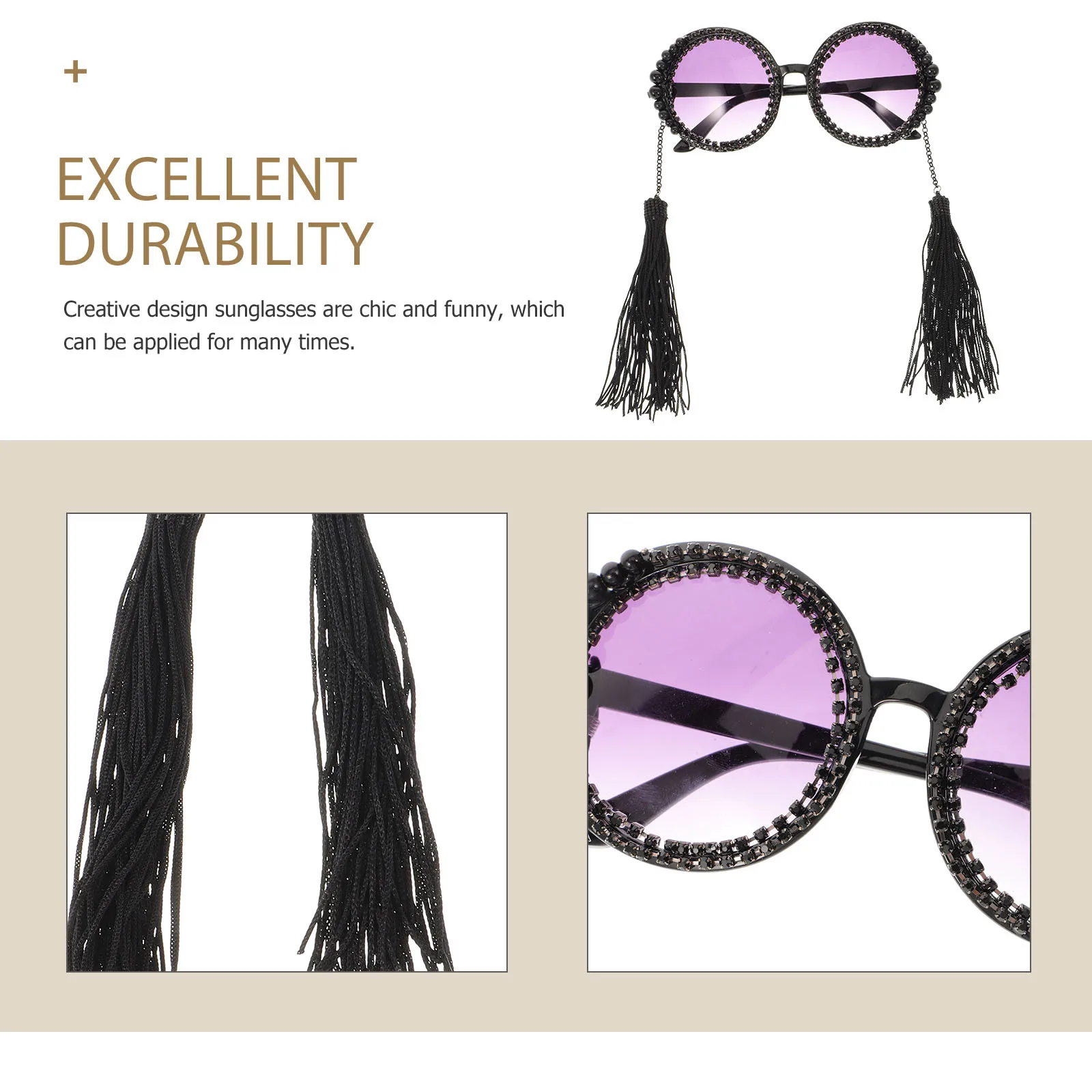 

Vintage Round Black Tassel Sunglasses Creative Unique Eyewear for Party Photo Prop Durable Fashion Women Sunglasses