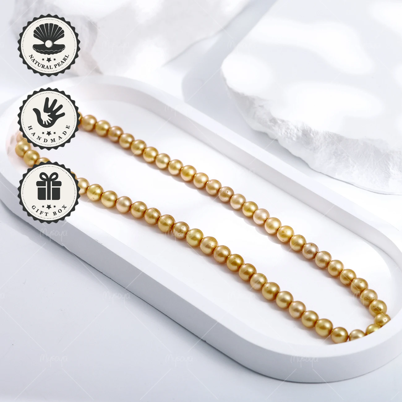 

MYSOYA 7-8mm 8-9mm Deep Golden Cultured Pearl Necklace Golden Clasp With Gift Box Birthday Gift Valentine’s Day June Birthstone