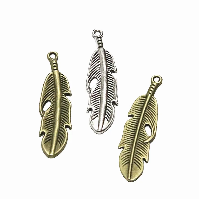 

30Pcs 13*49MM Vintage Antique Silver Plated Bronze Color Bird Feather Pendant Charms For Jewelry Making Diy Accessories