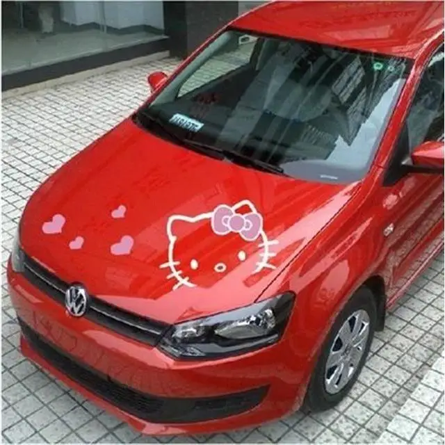 Hello Kitty stiker mobil dekorasi, stiker mobil lucu, penutup mesin, stiker dekorasi kartun lucu Latte, stiker mobil