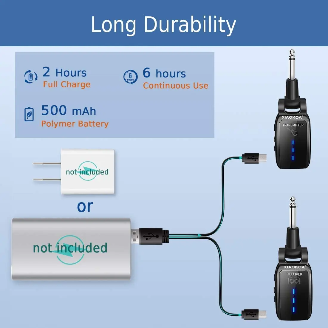 Wireless Guitar System Rechargeable Upgrated LED Screen 15 Channels UHF Wireless Guitar Transmitter Receiver For Electri