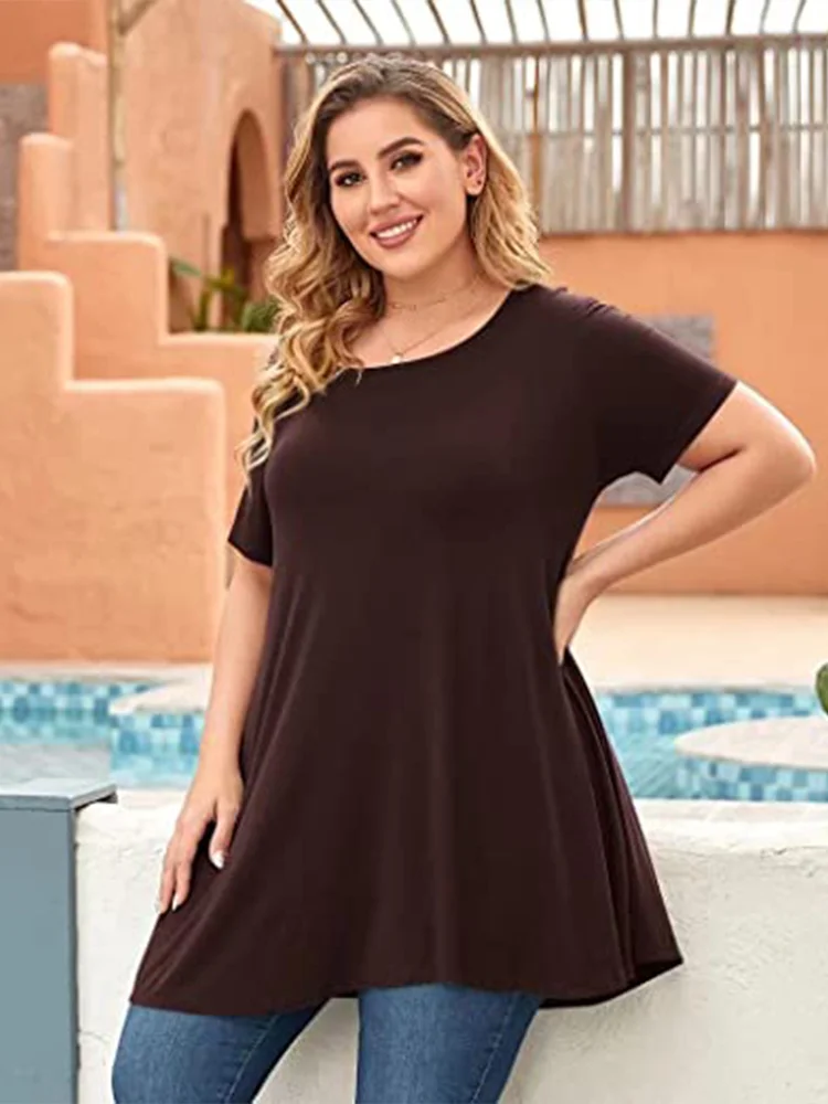 Blusa casual camisa de t plus size senhoras túnica peplum tops blusa 2022 novas mulheres verão manga curta sólido rua