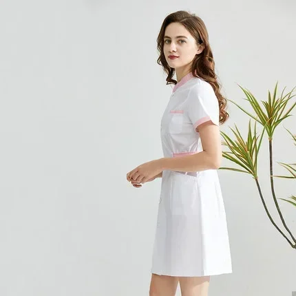 Anpassbare Logo Krankens ch wester Kleid Sommer weibliche Overalls Zahn schlanke Arzt Uniform Krankens ch wester Uniform weiße Schönheits salon Uniform