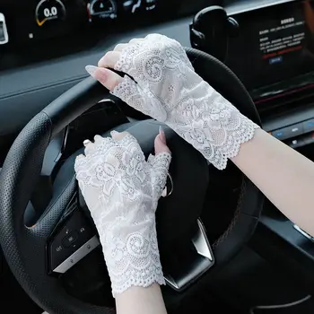 Summer Outdoor Women Thin Half Fingers Mesh Lace Sun Gloves Female Elegant Dance Driving UV-proof Sun Protection for Daily Wear