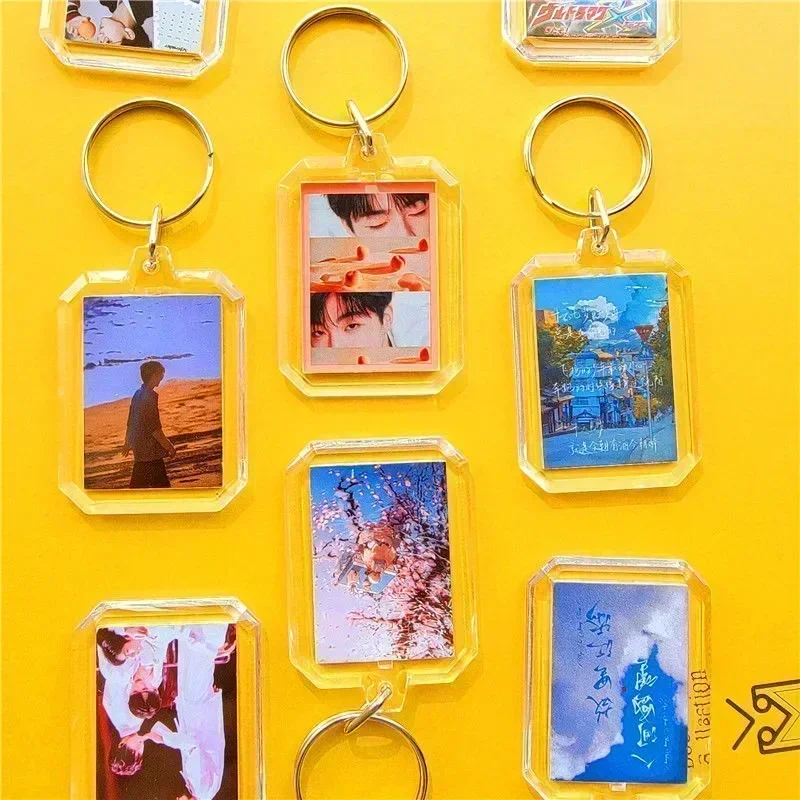 1/10pcs Transparent Rectangle Blank Acrylic Insert Keychain Photo Picture Frame Keyring Holder DIY Split Ring KeyChain Gifts