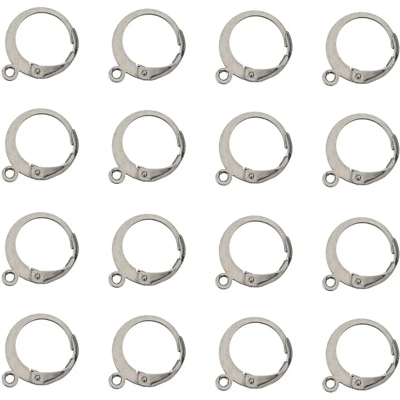 100 Pcs 304 Stainless Steel Lever Back Earring Hooks Earwire with Open Loop 14.5x12x2mm for Jewelry Making