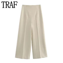 TRAF 2024 Women Pants High Waist Wide Leg Pants Women Office Cropped Trousers Womens Social Elegant Summer Baggy Pants Woman