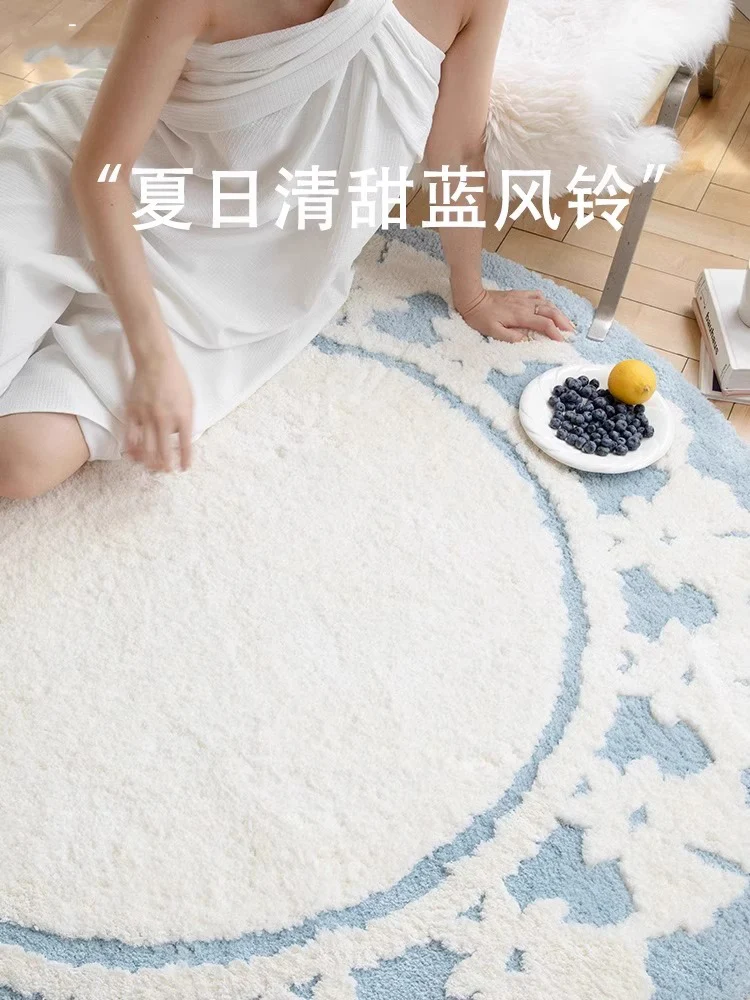 

Blue White Round Carpet Bedroom Kid Floor Play Mat Thick Soft Fluffy Area Rug Living Room Nordic Non-slip Large Modern Carpet