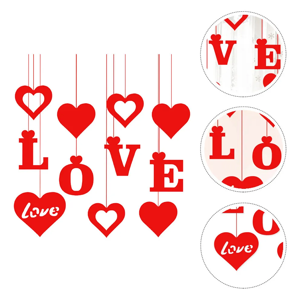 11 Piece Red Felt Hanging Heart Decorations Valentine Day Wedding Party Romantic Home Decor Ornaments