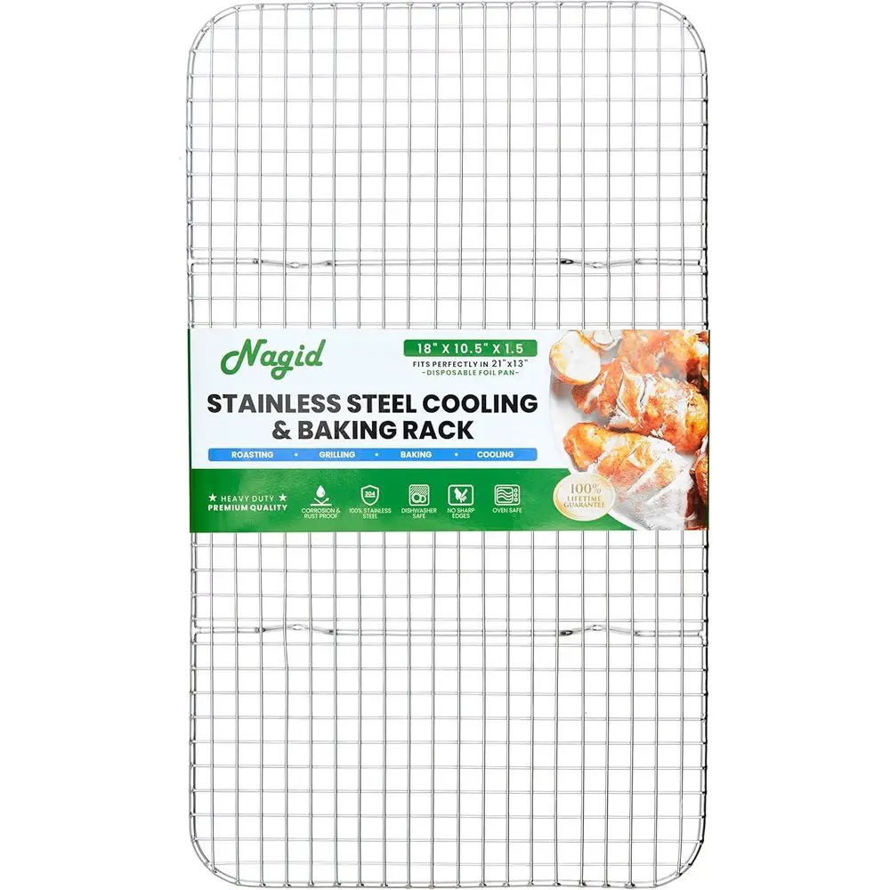 

100% StainlSteel Rack - its Stand 21” x 13” Disposable Pan – Size 18” x 10.5” x 1.5” - Great or Sng - Cooling – Bg – Roasting -