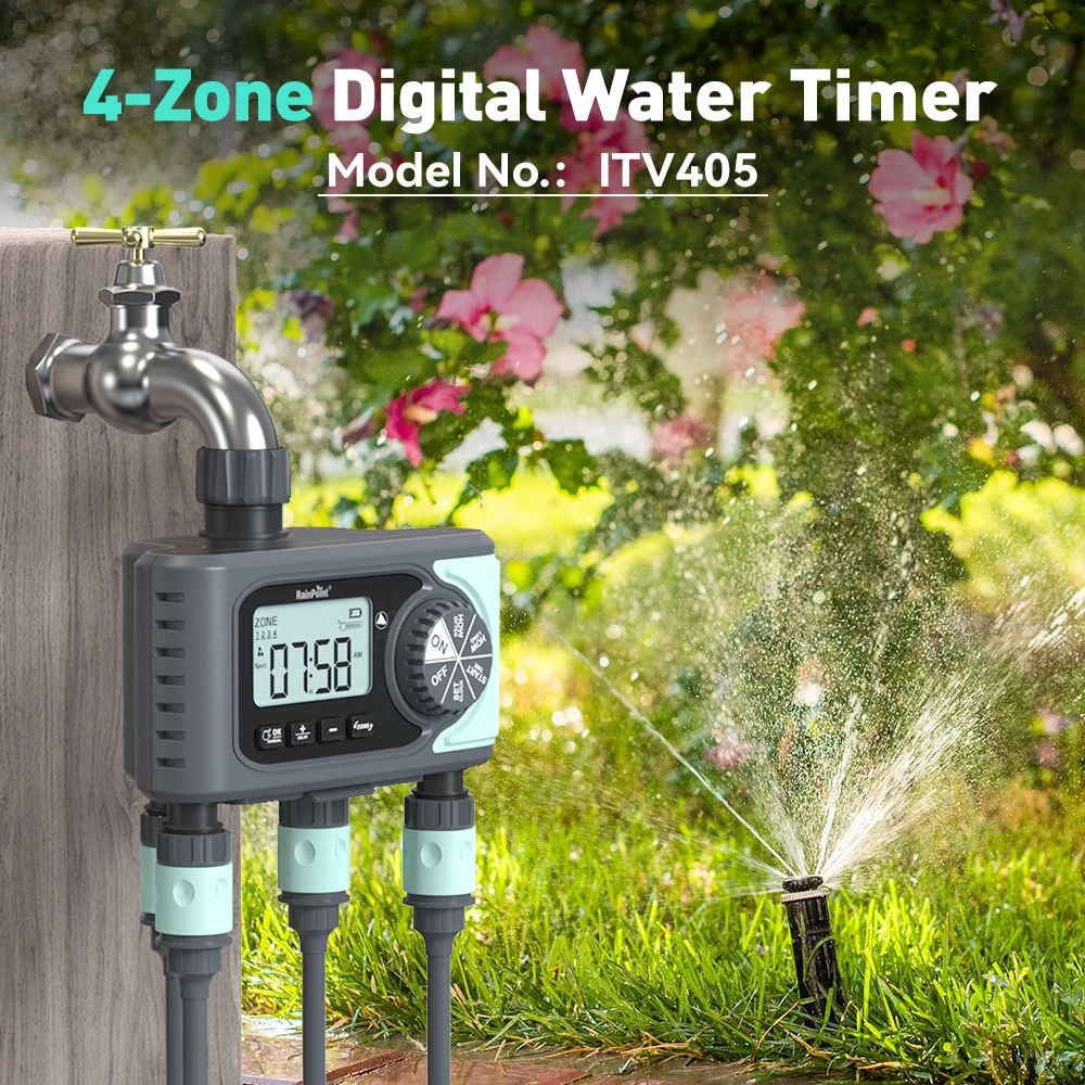 4 Zones Sprinkler Timer Programmable Water Timer for Garden Hose Outdoor Hose Timer with Rain Delay Manual Watering System