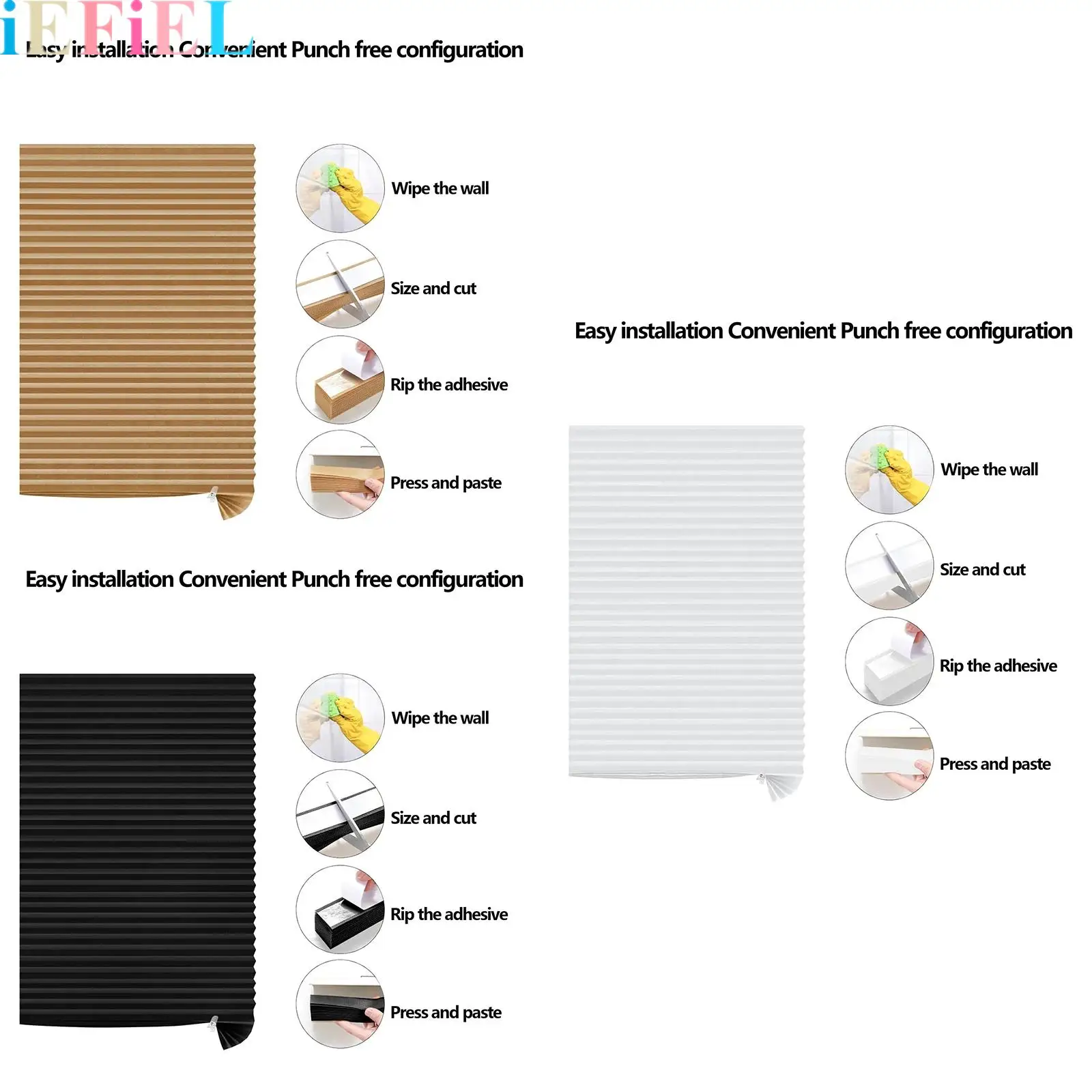 Self-adhesive Window Blinds Non-woven Fabrics Pleated Blinds for Car Office Conference Room Home Bedroom Kitchen Bathroom