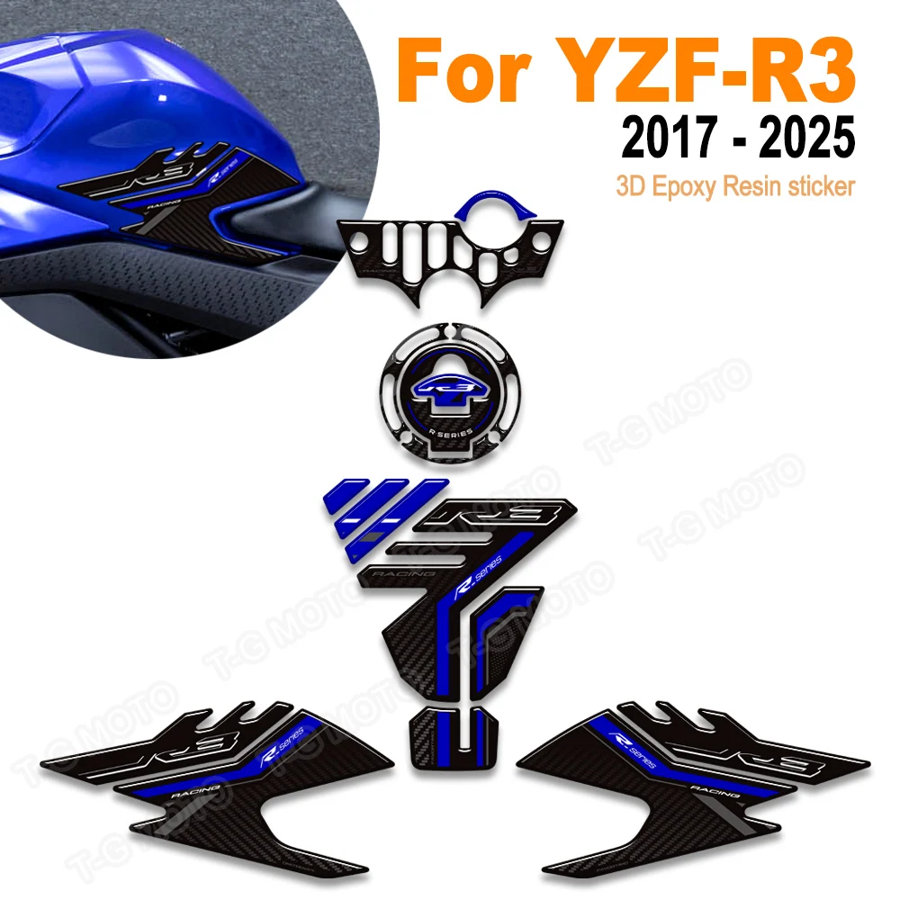 دراجة نارية ل YZF-R3 YZF R3 YZFR3 2017 - 2025 خزان وسادة غطاء القبضات الغاز زيت الوقود عدة الركبة هدية الحاجز يغطي حماية ملصق