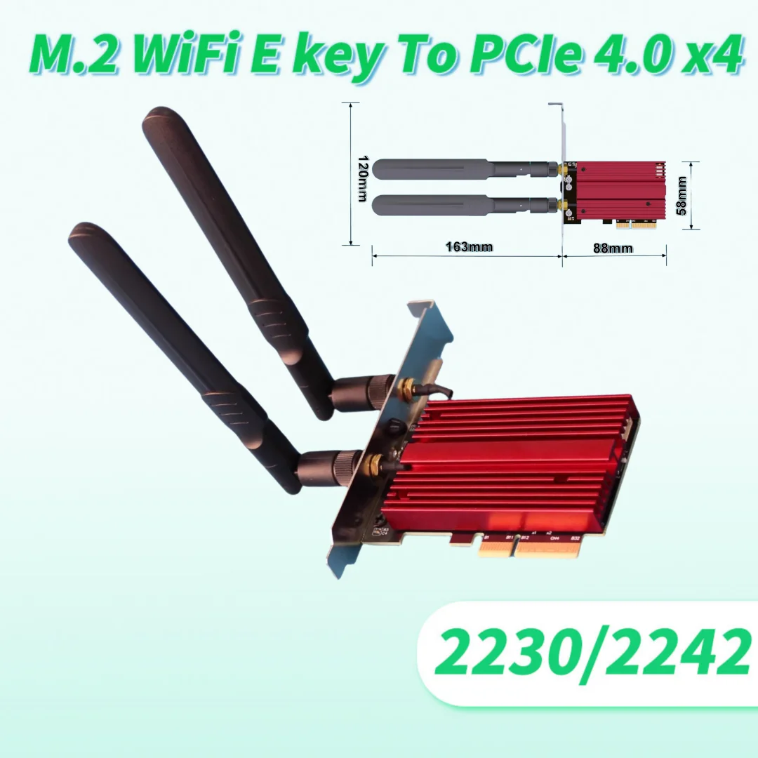 

2025 НОВАЯ карта беспроводного сетевого интерфейса M.2 WiFi E Key to PCIe 4.0 X4 с адаптером радиатора/платой Gen4 Поддержка 2230/2242