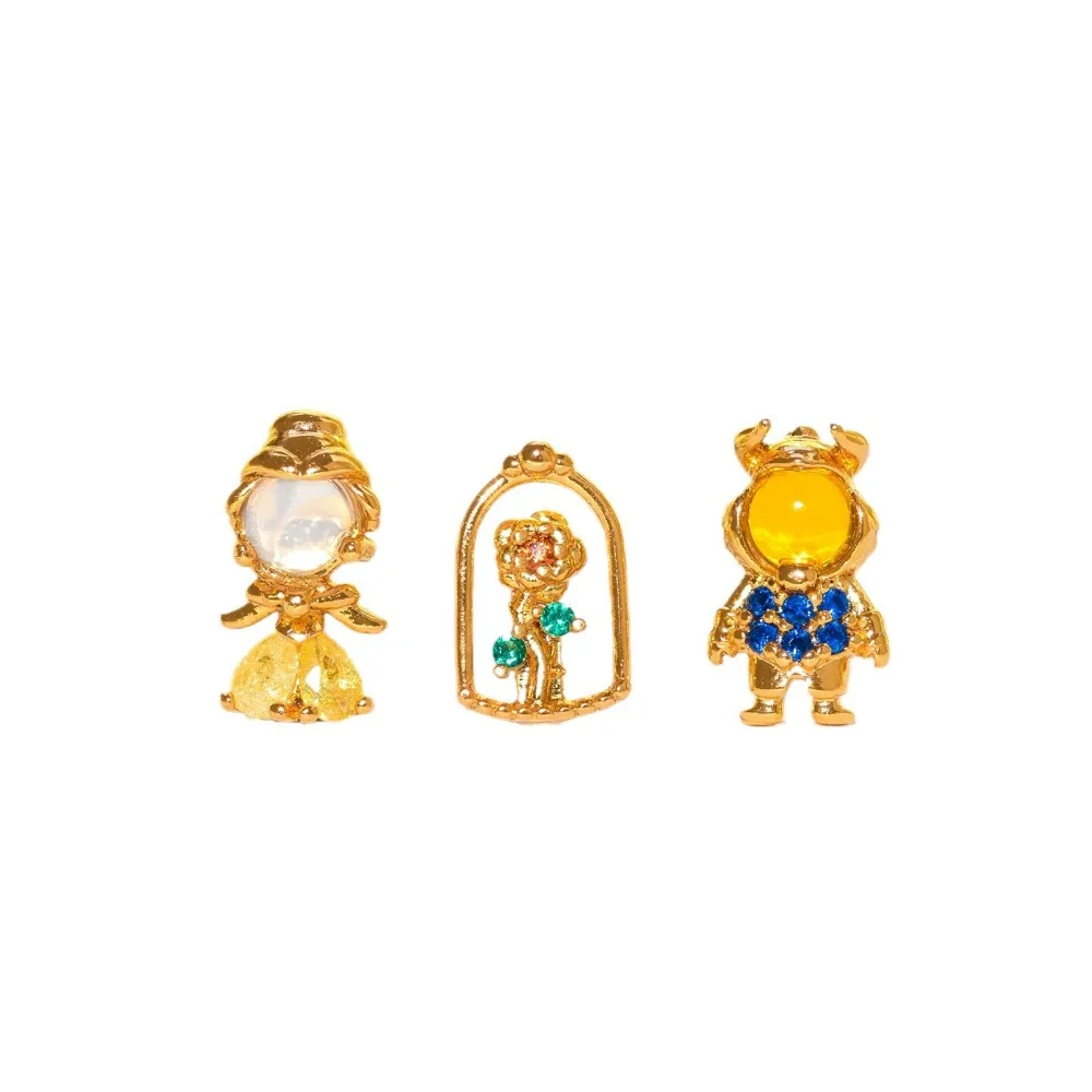 Seulement 3Pcs Set Hypoallergenic Beauty and The Beast Earrings for Women Charm Rose Princess Party Jewelry Set