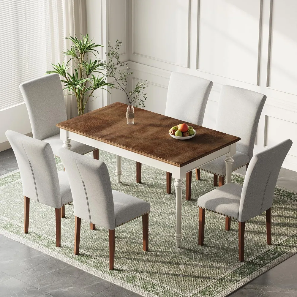

Farmhouse Dining Chairs Set of 6, High Back with Wooden Legs and Nailhead Trim, Modern Fabric Dining Room Chair, Customized