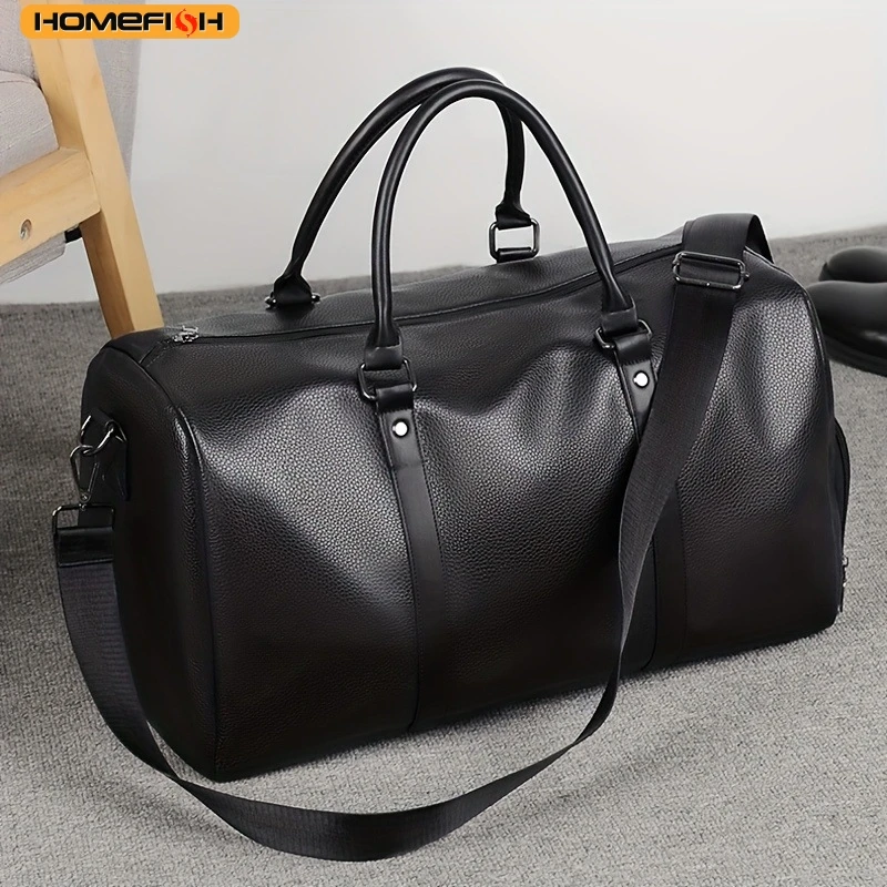 HOMEFISH PU Waterproof Fitness Sports Bag, Retro Large‑Capacity Duffle for Motorcycle Training & Short Weekend Travel