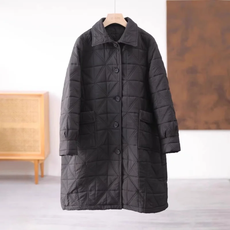 Giacca leggera da donna medio-lunga, calda vestibilità ampia Capispalla alla moda, elegante cappotto invernale trapuntato tinta unita di grandi dimensioni w1835
