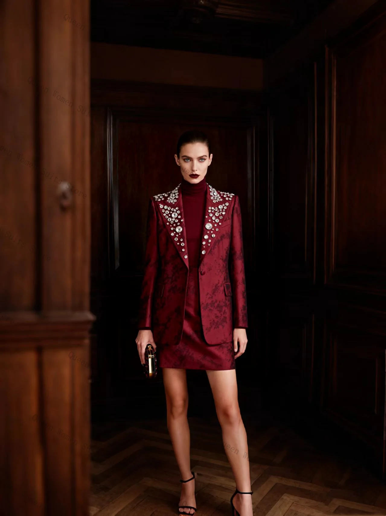 

Роскошный бордовый женский костюм с кристаллами, комплект из 2 предметов: пиджак + платье для выпускного вечера, официальная офисная женская куртка, пальто для гостей, свадьбы, выпускного вечера, индивидуальное пальто