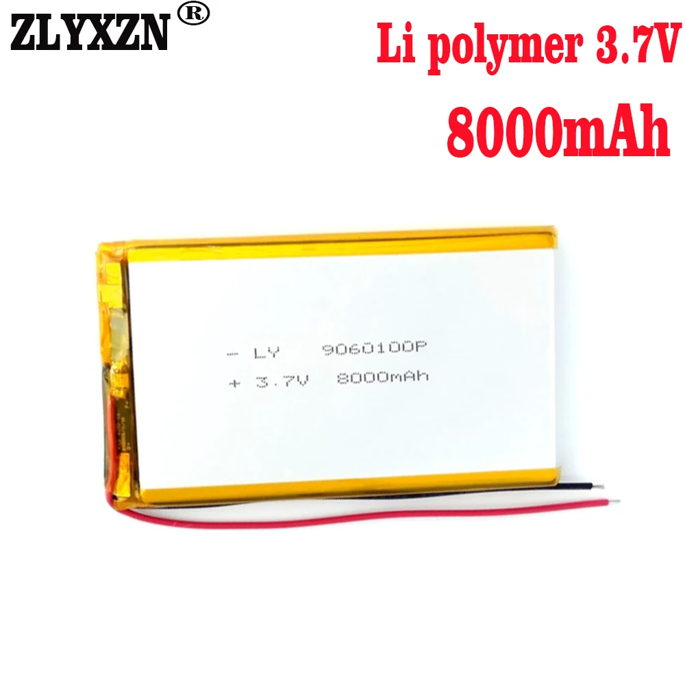 4PCS lithium ion polymer 3.7V 8000mAH 9060100 Li Polymer Li ion batteries for tablet pc BANK GPS mp3 mp4 speakers