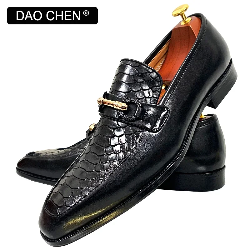 LUXURY DESIGNER MEN\'S LOAFERS SHOES BLACK SNAKE PRINT ORIGINAL MEN DRESS SHOES GENUINE LEATHER HANDMADE CASUAL SHOES MEN