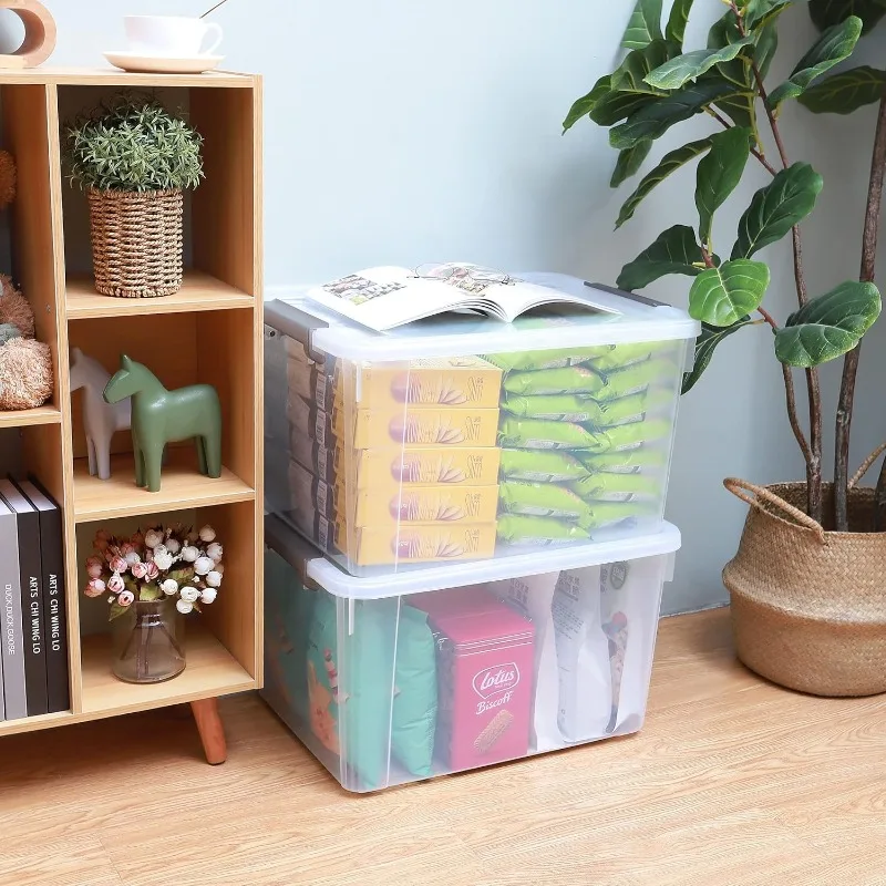6 Packs 58.1 QT Plastic Storage Bins with Lids Large Stackable Storage Containers for Organizing Clear Storage Box for