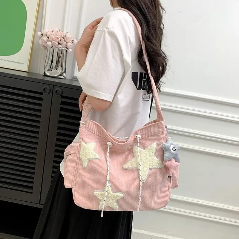 Girls Cute Star Print Shoulder Bags Women Japanese Casual Fashion Crossbody Bag Y2k Streetwear Tote Bags for College Student