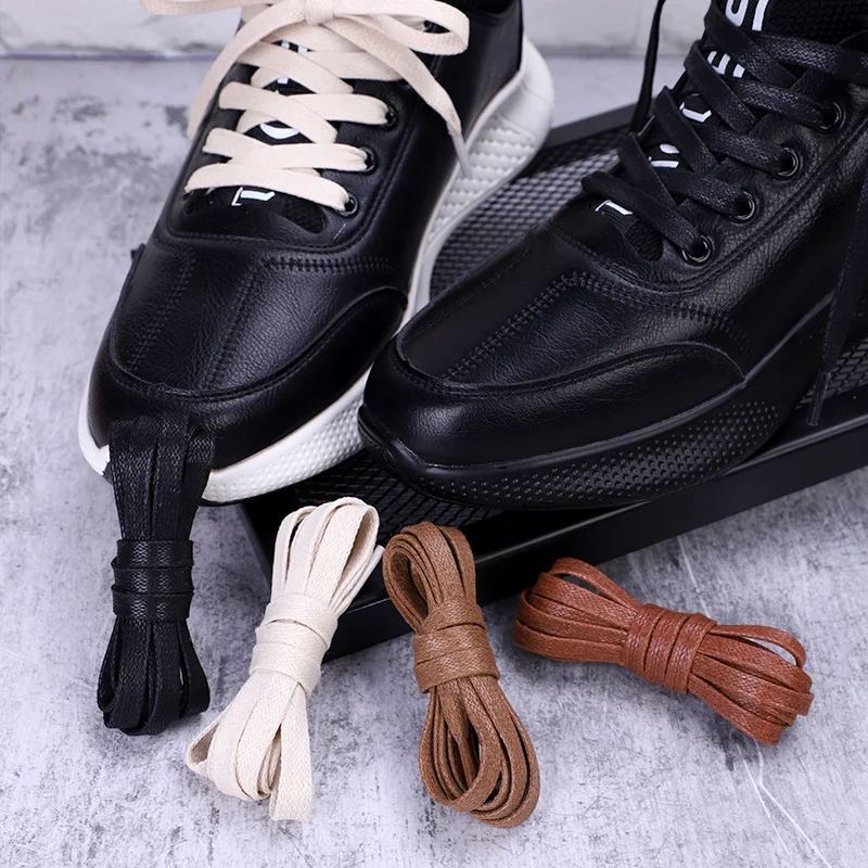 1 Pair Waxed Cotton Shoelaces 0.8CM Width Flat Waterproof Shoe Laces Unisex Boots Casual Sneakers Shoelace Leather Laces Shoes