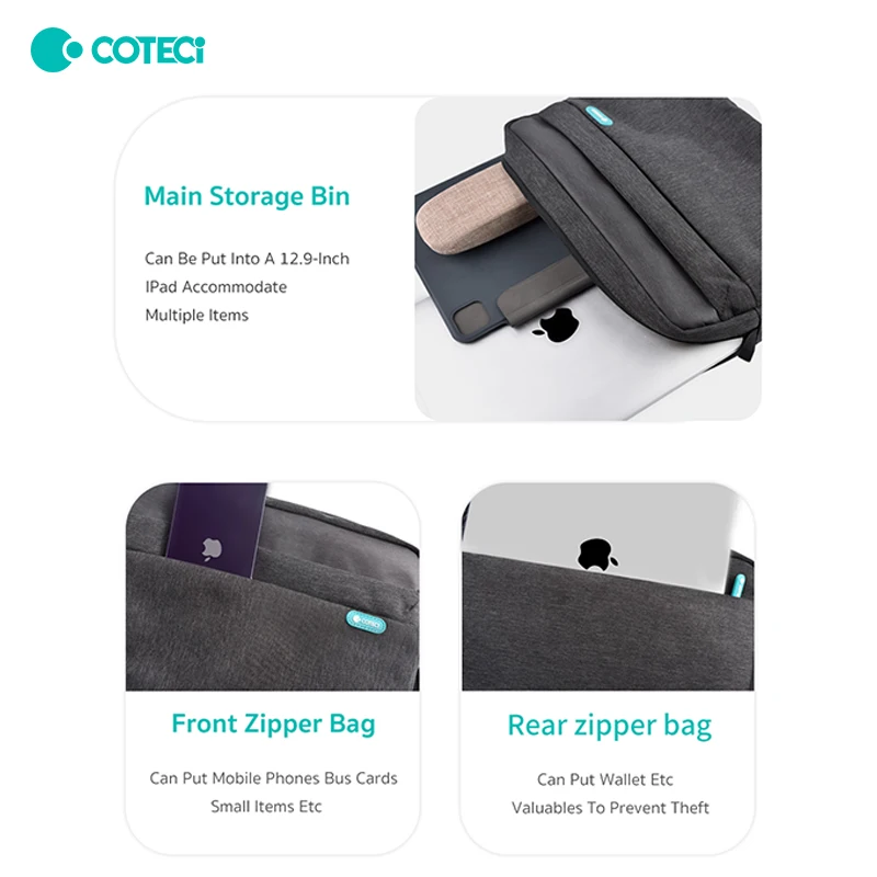 COTECi One Shoulder Slant Span iPad Pro 11 inch Tablet Inner Bag Lightweight Phone iPad Tablet Bag Work Commuter Bag